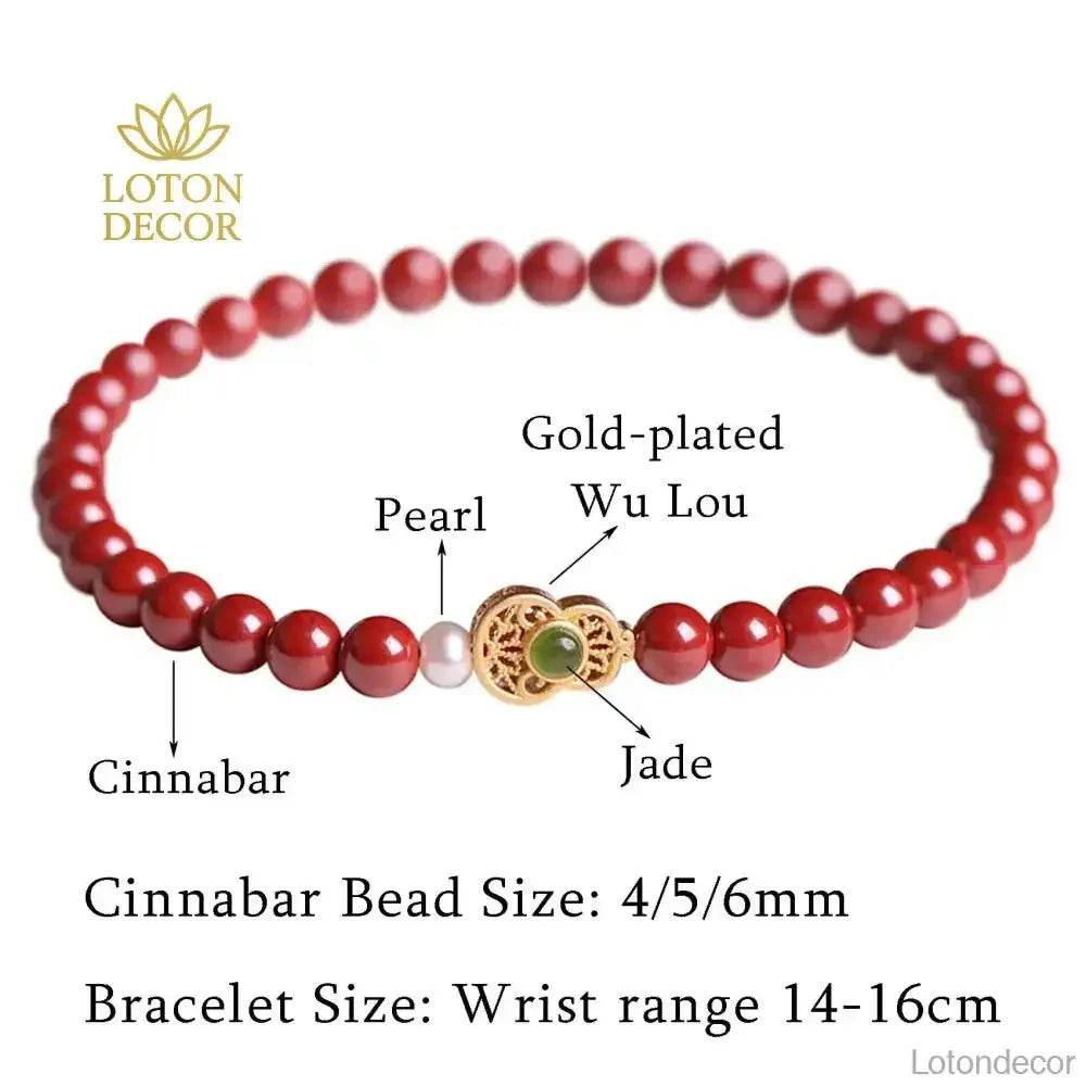 Cinnabar Wu Lou Jade Bracelet – Feng Shui Good Luck Charm - Loton Decor