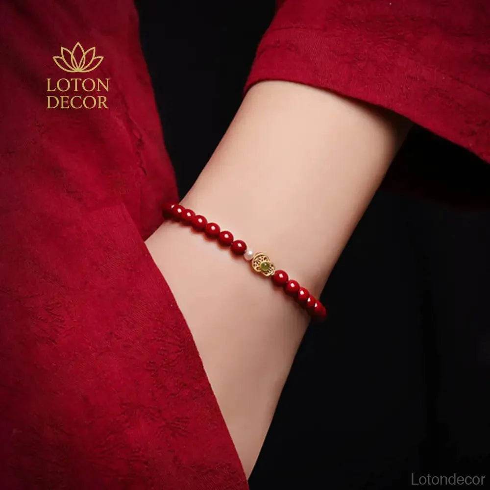 Cinnabar Wu Lou Jade Bracelet – Feng Shui Good Luck Charm - Loton Decor