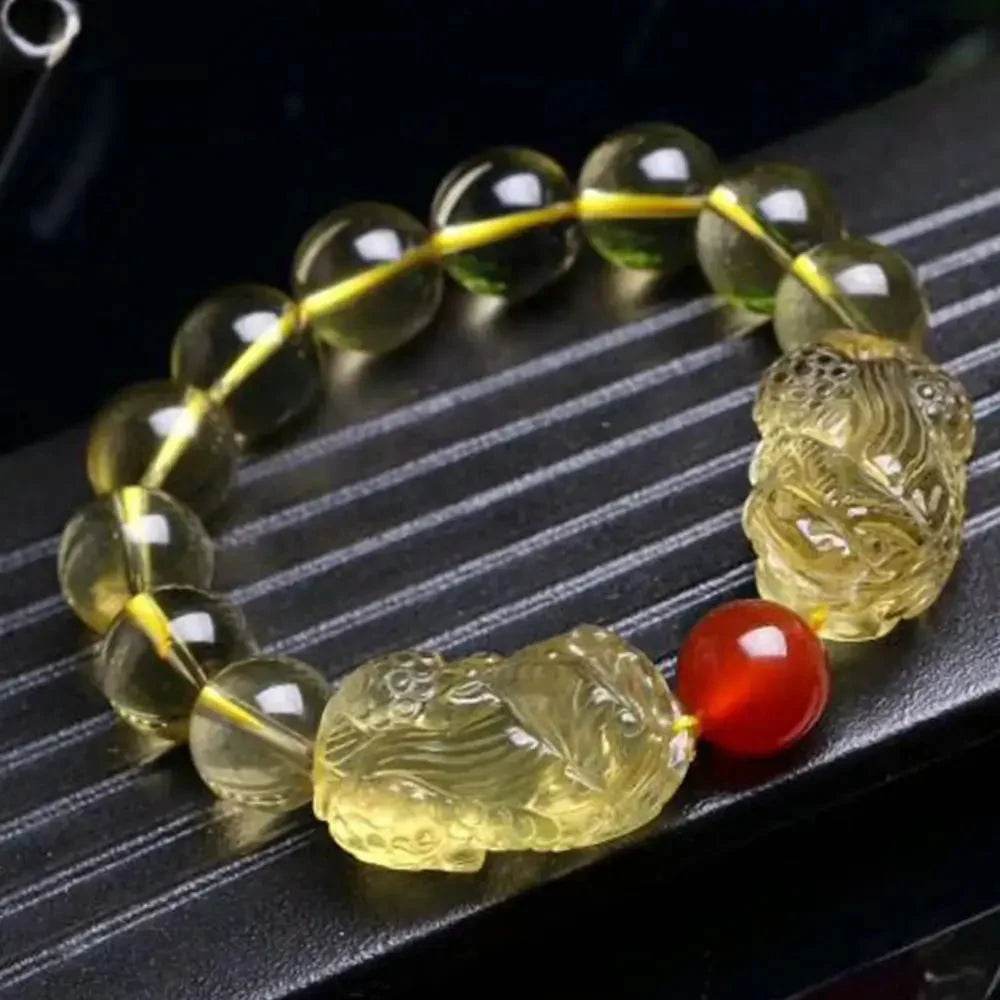 Citrine Pixiu Bracelet – Red Agate Wealth Charm - Loton Decor