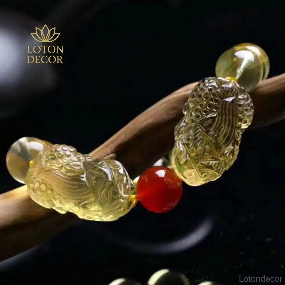 Citrine Pixiu Bracelet – Red Agate Wealth Charm - Loton Decor