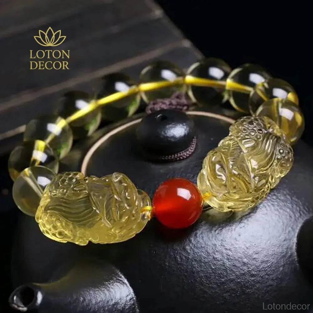 Citrine Pixiu Bracelet – Red Agate Wealth Charm - Loton Decor