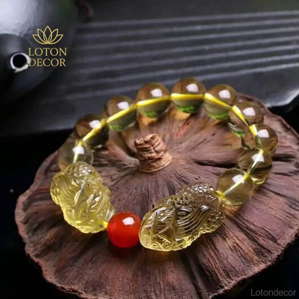 Citrine Pixiu Bracelet – Red Agate Wealth Charm - Loton Decor