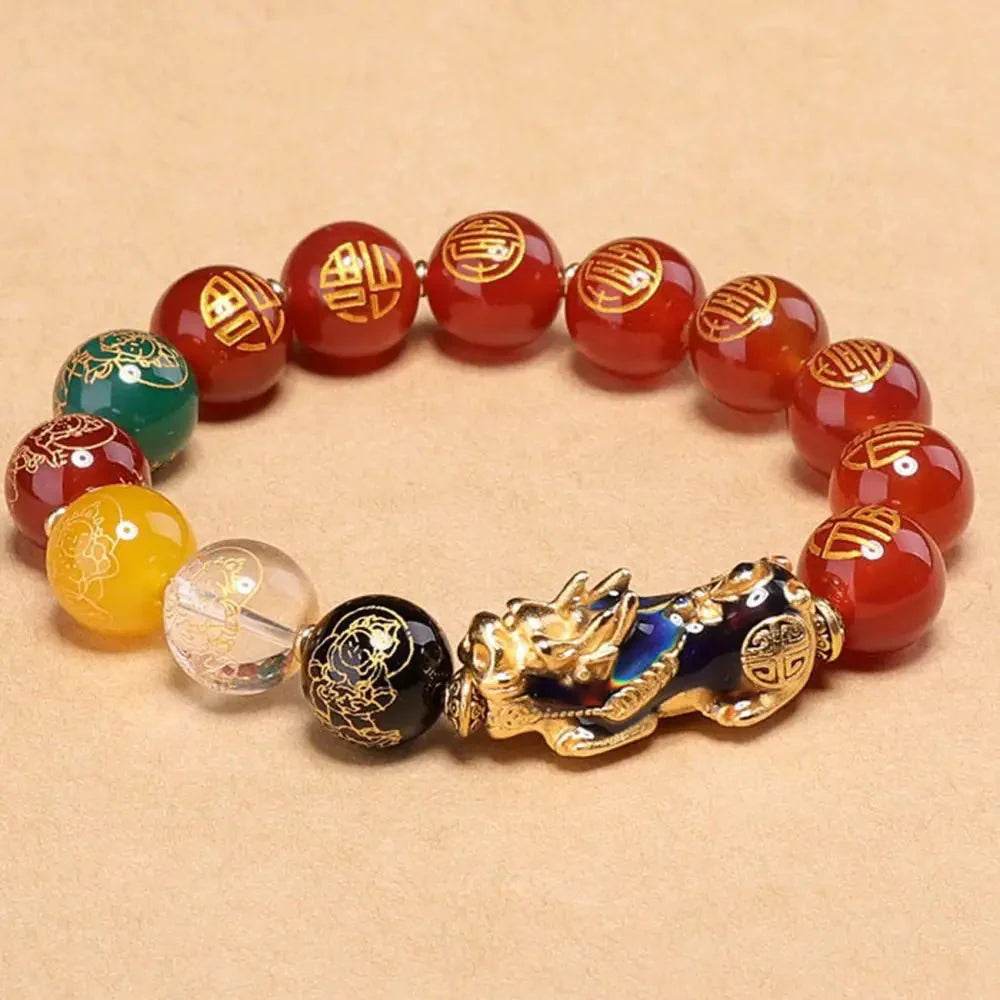 Color-Changing Pixiu Bracelet – Obsidian Agate Five Element Talisman - Loton Decor