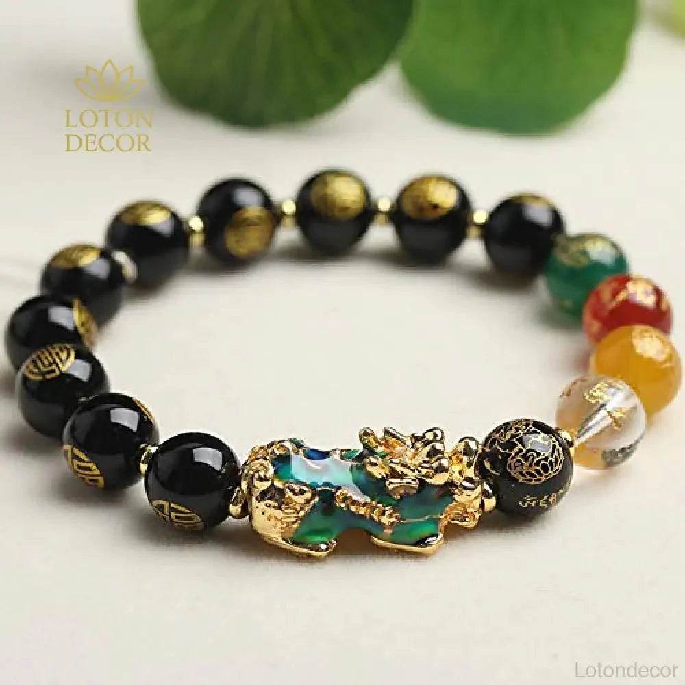 Color-Changing Pixiu Bracelet – Obsidian Agate Five Element Talisman - Loton Decor