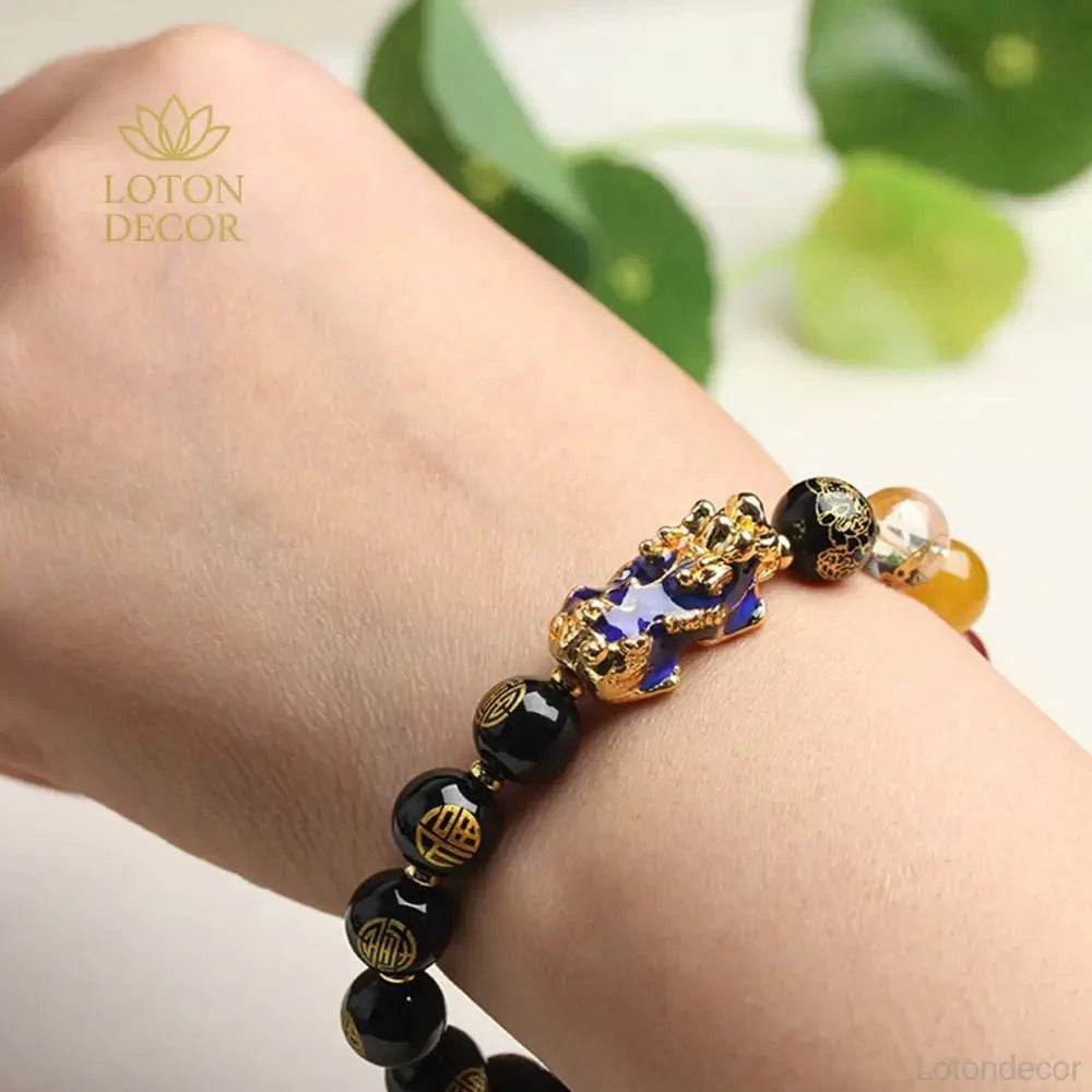Color-Changing Pixiu Bracelet – Obsidian Agate Five Element Talisman - Loton Decor