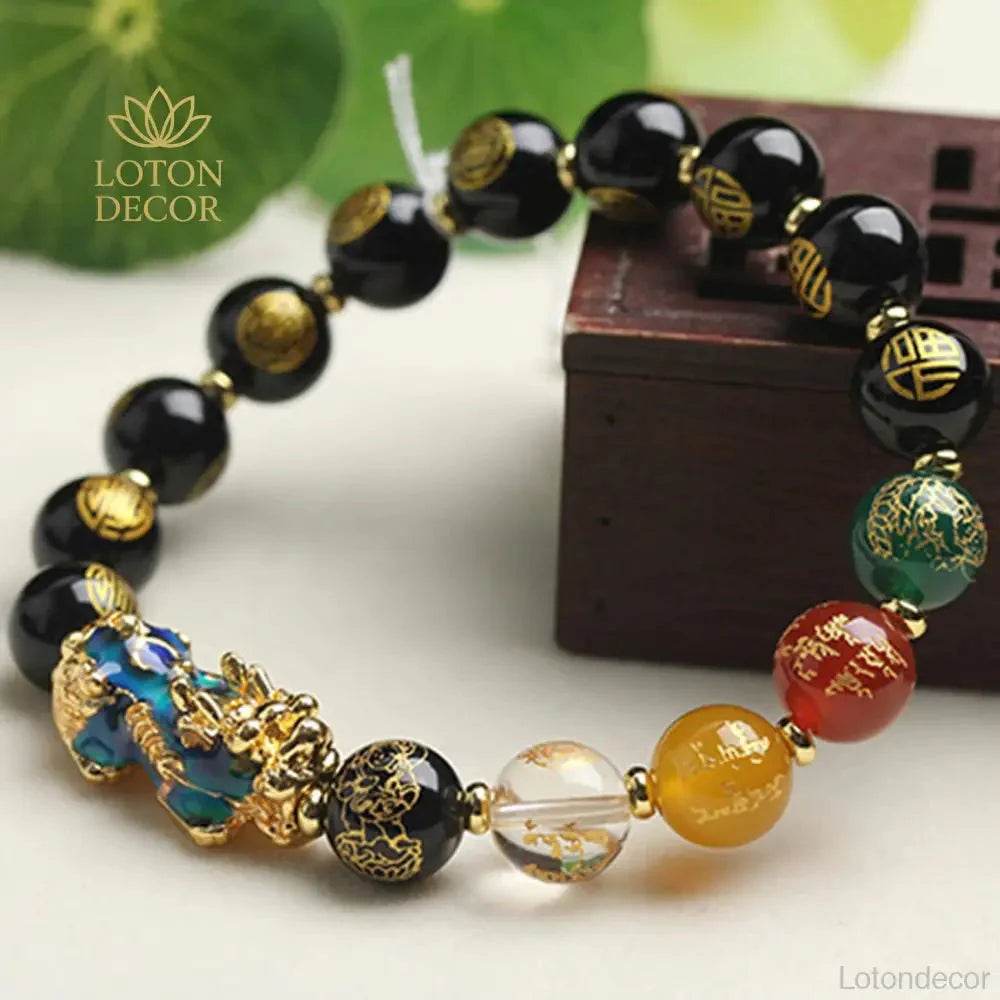 Color-Changing Pixiu Bracelet – Obsidian Agate Five Element Talisman - Loton Decor