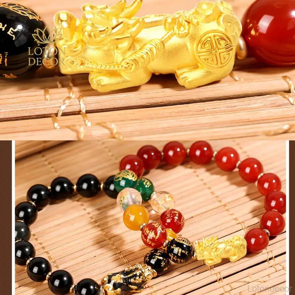 Color-Changing Pixiu Bracelet – Obsidian Agate Five Element Talisman - Loton Decor