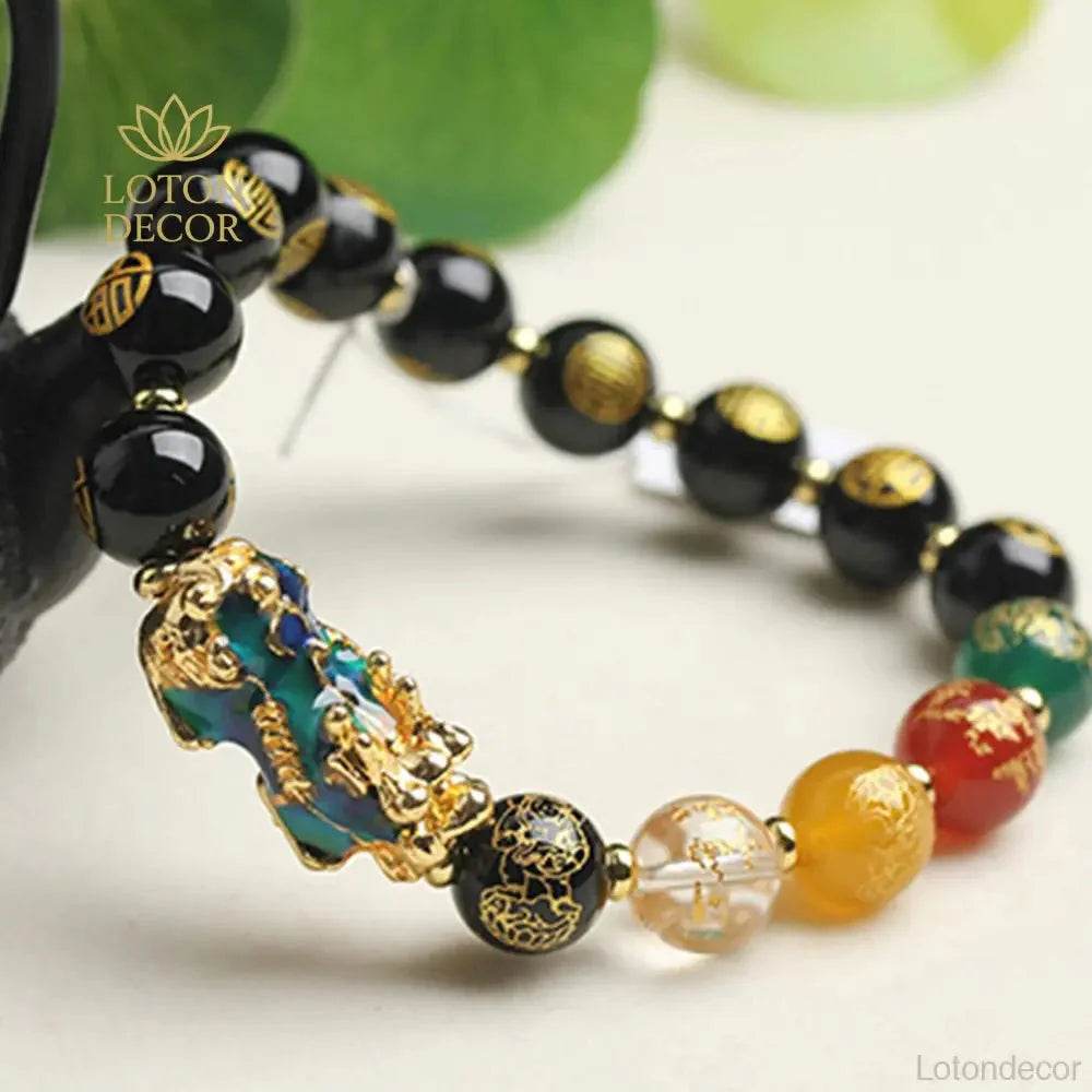 Color-Changing Pixiu Bracelet – Obsidian Agate Five Element Talisman - Loton Decor