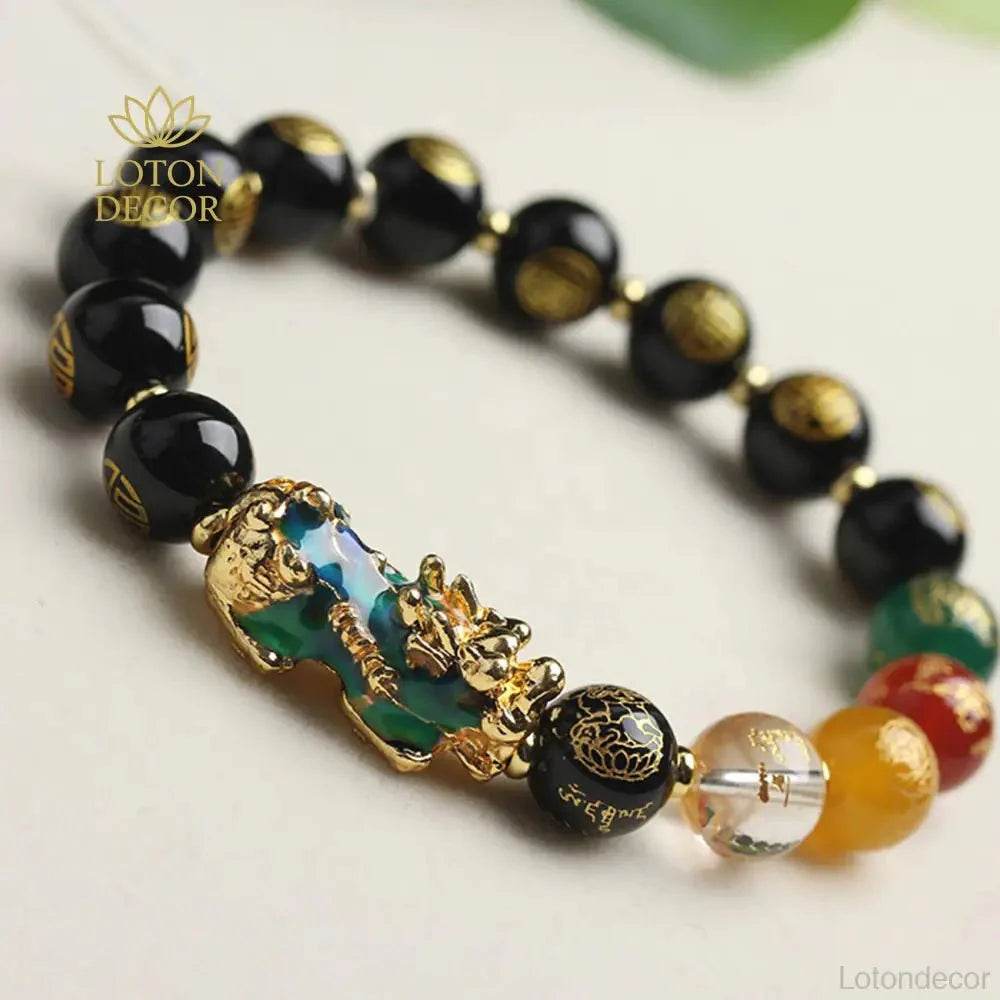 Color-Changing Pixiu Bracelet – Obsidian Agate Five Element Talisman - Loton Decor