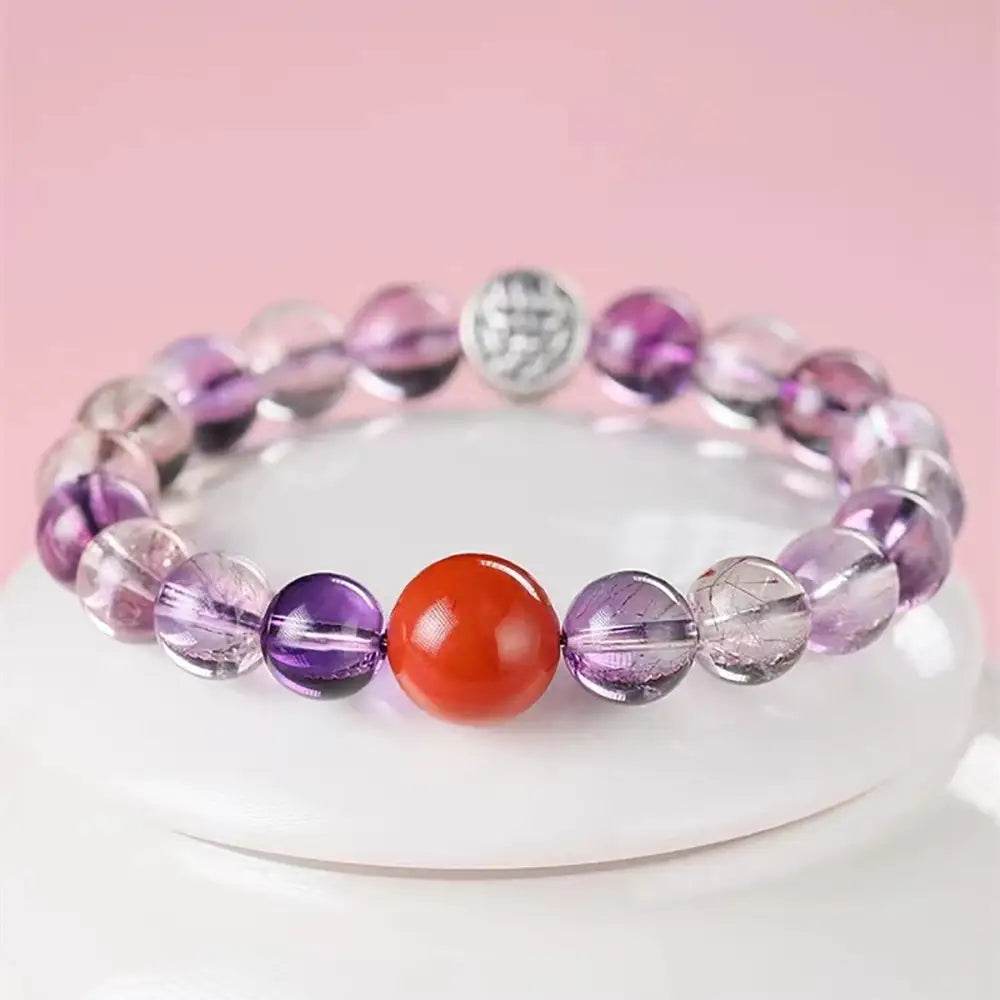 Crystal Bracelet 9A Amethyst Nine Purple Fire Luck S925 Silver Pi Xiu Dragon Super Seven Crystal South Red Agate Top Quality - Loton Decor