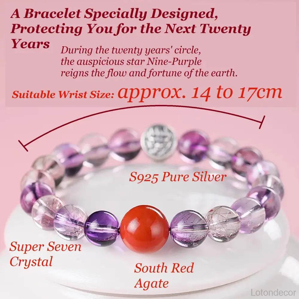 Crystal Bracelet 9A Amethyst Nine Purple Fire Luck S925 Silver Pi Xiu Dragon Super Seven Crystal South Red Agate Top Quality - Loton Decor