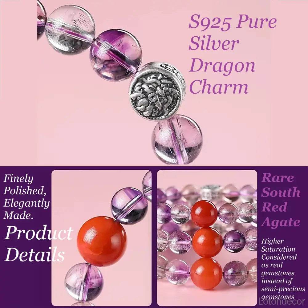 Crystal Bracelet 9A Amethyst Nine Purple Fire Luck S925 Silver Pi Xiu Dragon Super Seven Crystal South Red Agate Top Quality - Loton Decor