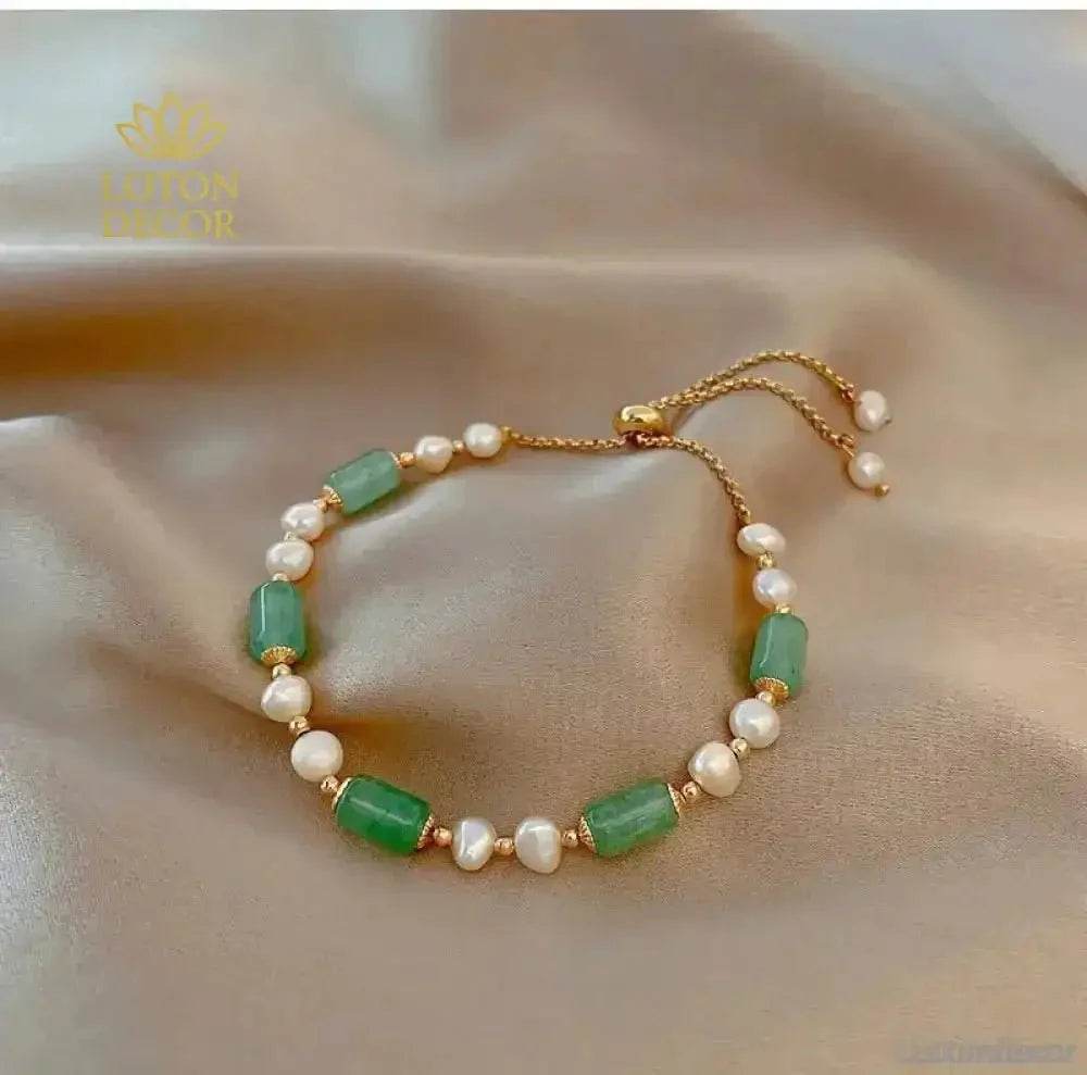 Crystal Bracelet Aventurine Green Strawberry Rose Quartz Freshwater Pearls Bracelet Silicon Buckle Vacation Style - Loton Decor