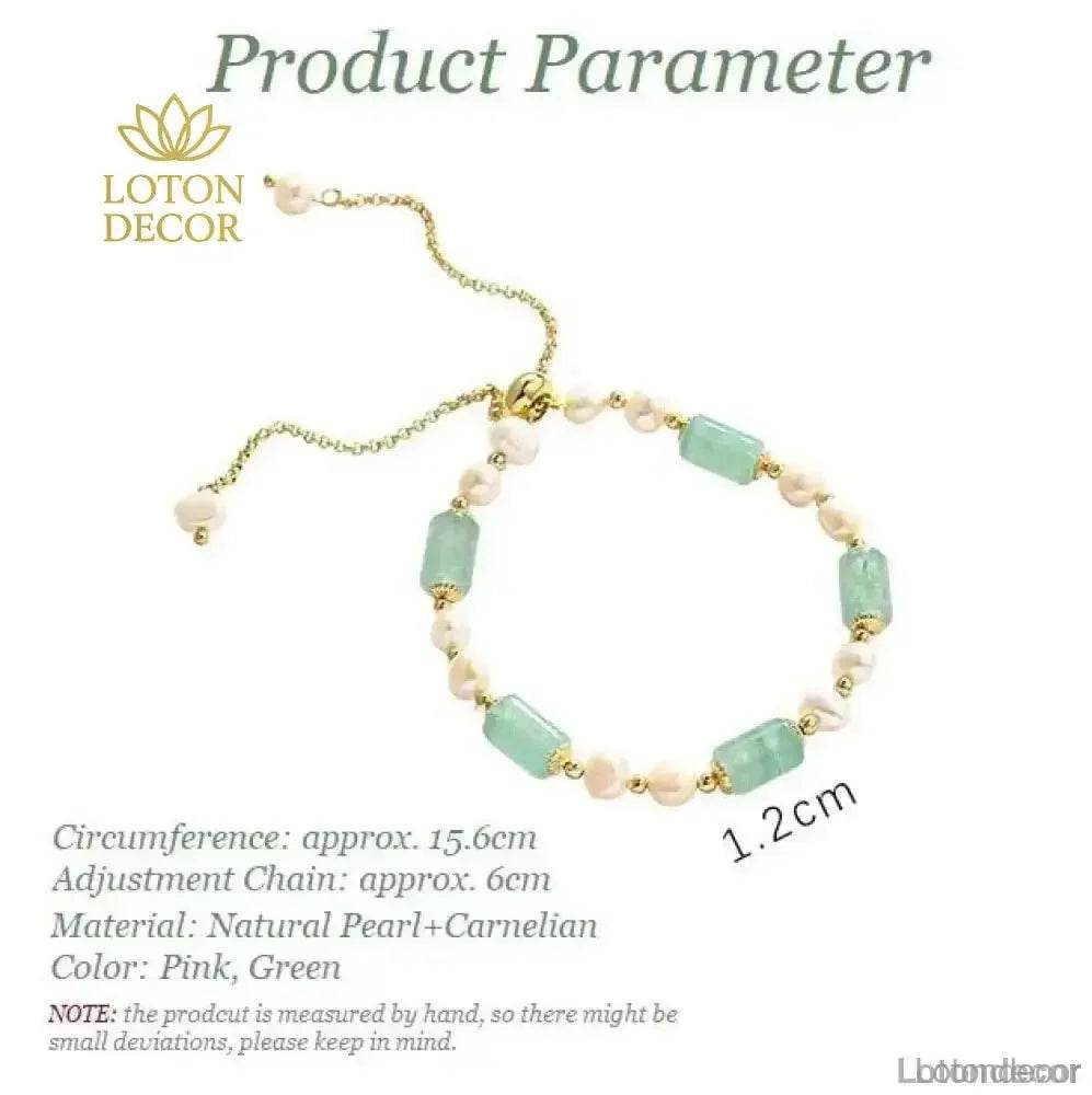 Crystal Bracelet Aventurine Green Strawberry Rose Quartz Freshwater Pearls Bracelet Silicon Buckle Vacation Style - Loton Decor