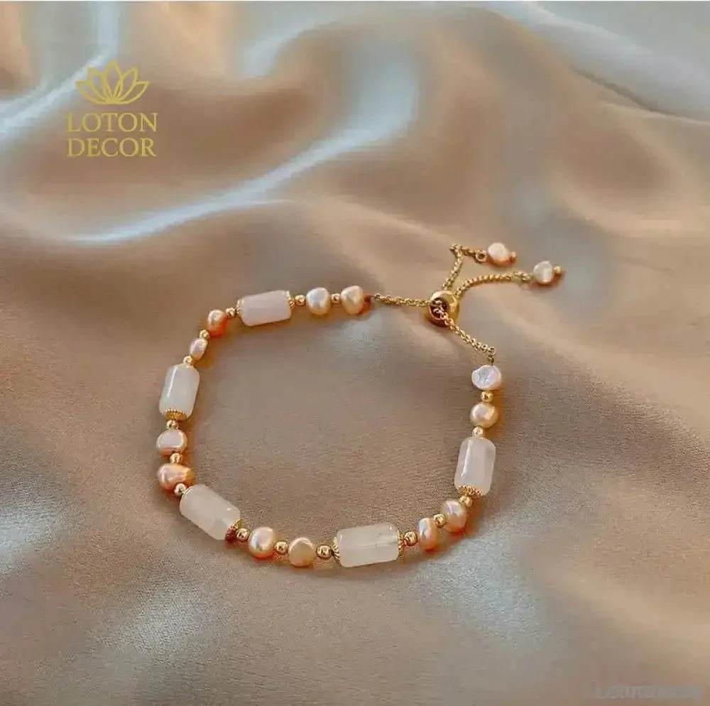 Crystal Bracelet Aventurine Green Strawberry Rose Quartz Freshwater Pearls Bracelet Silicon Buckle Vacation Style - Loton Decor