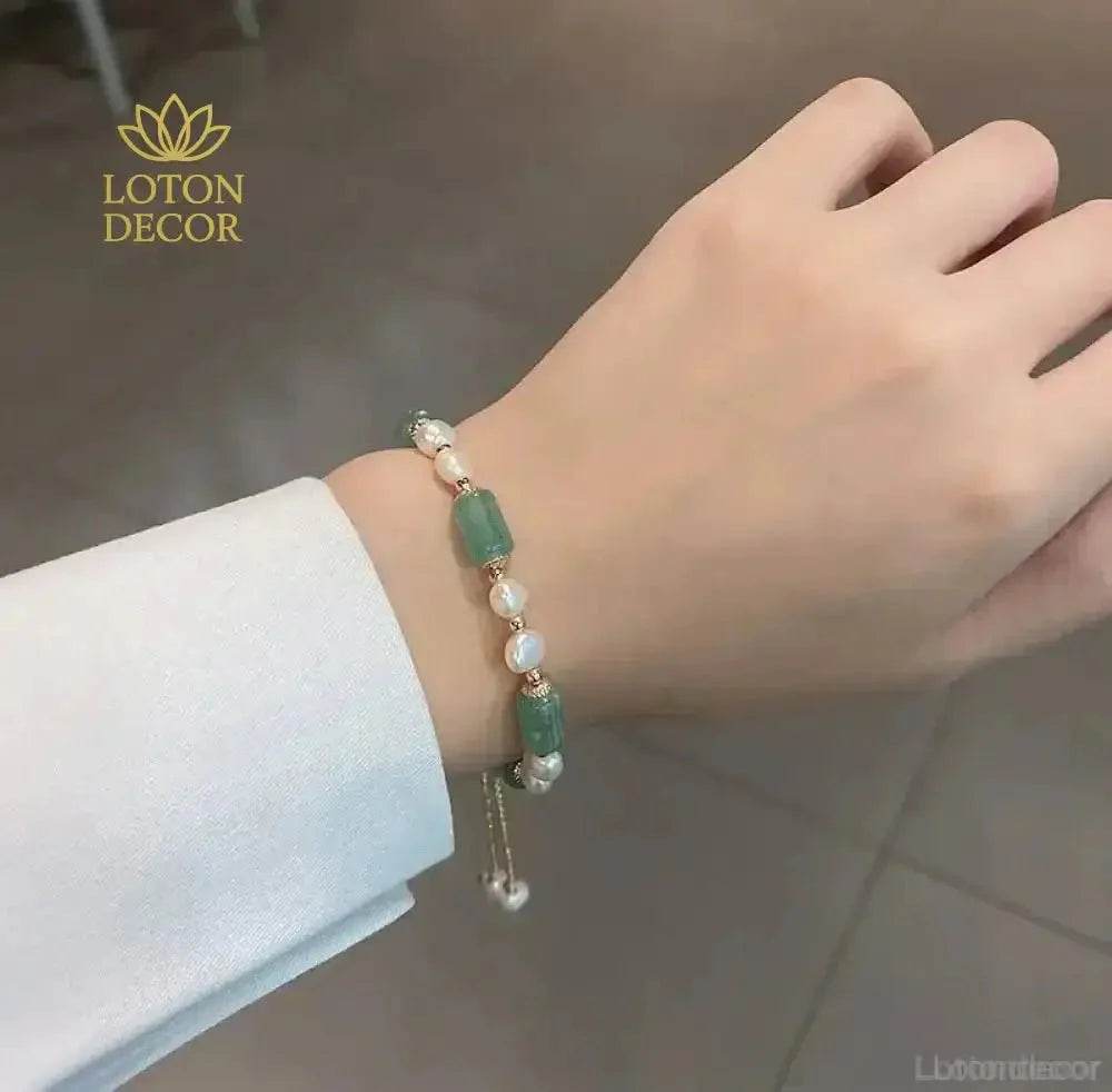 Crystal Bracelet Aventurine Green Strawberry Rose Quartz Freshwater Pearls Bracelet Silicon Buckle Vacation Style - Loton Decor
