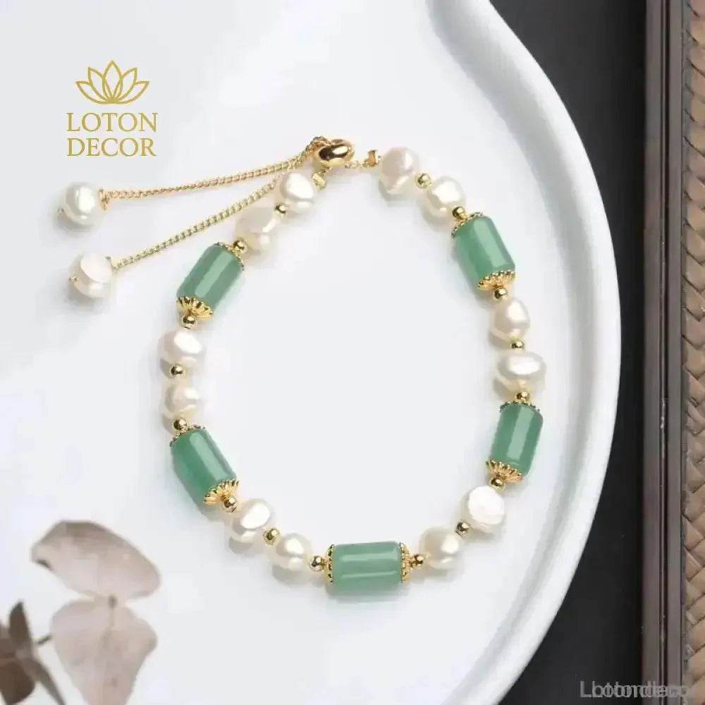 Crystal Bracelet Aventurine Green Strawberry Rose Quartz Freshwater Pearls Bracelet Silicon Buckle Vacation Style - Loton Decor