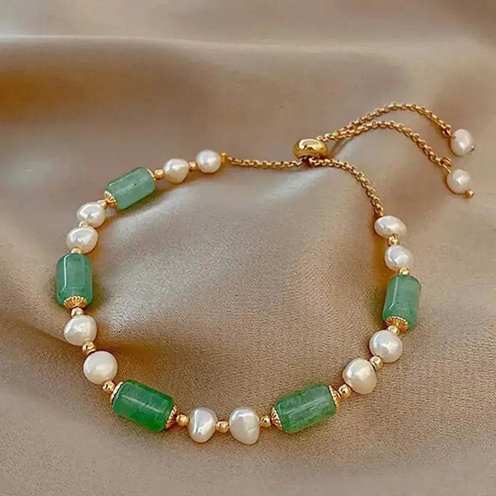 Crystal Bracelet Aventurine Green Strawberry Rose Quartz Freshwater Pearls Bracelet Silicon Buckle Vacation Style - Loton Decor