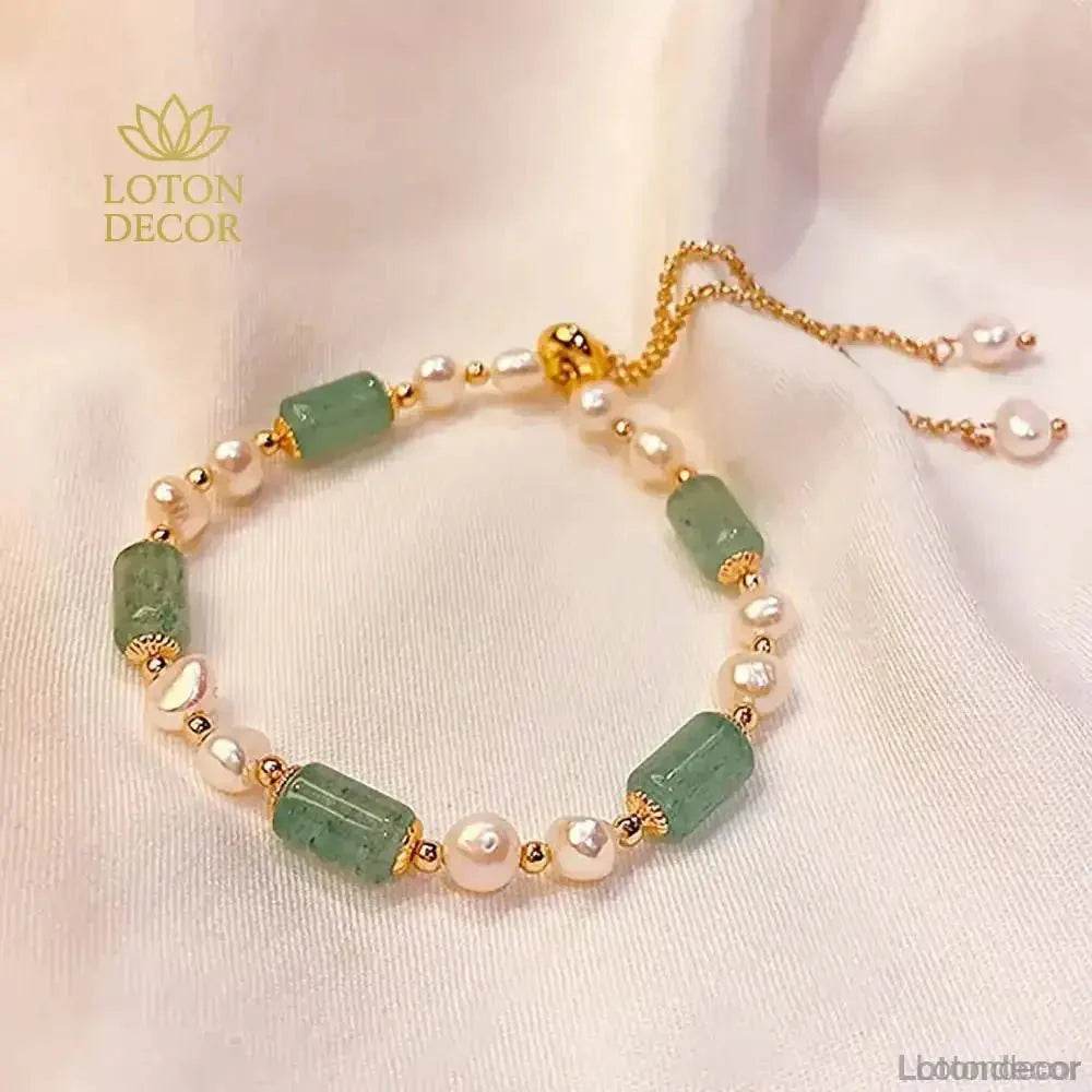 Crystal Bracelet Aventurine Green Strawberry Rose Quartz Freshwater Pearls Bracelet Silicon Buckle Vacation Style - Loton Decor