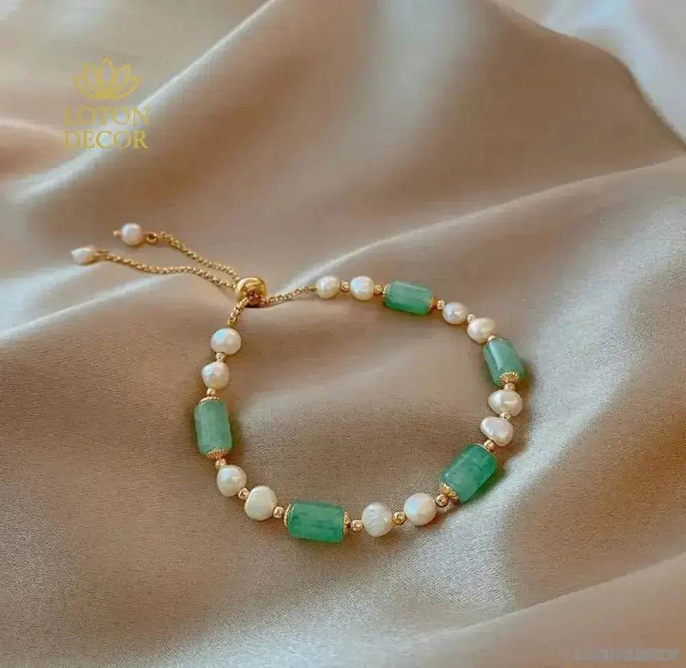 Crystal Bracelet Aventurine Green Strawberry Rose Quartz Freshwater Pearls Bracelet Silicon Buckle Vacation Style - Loton Decor