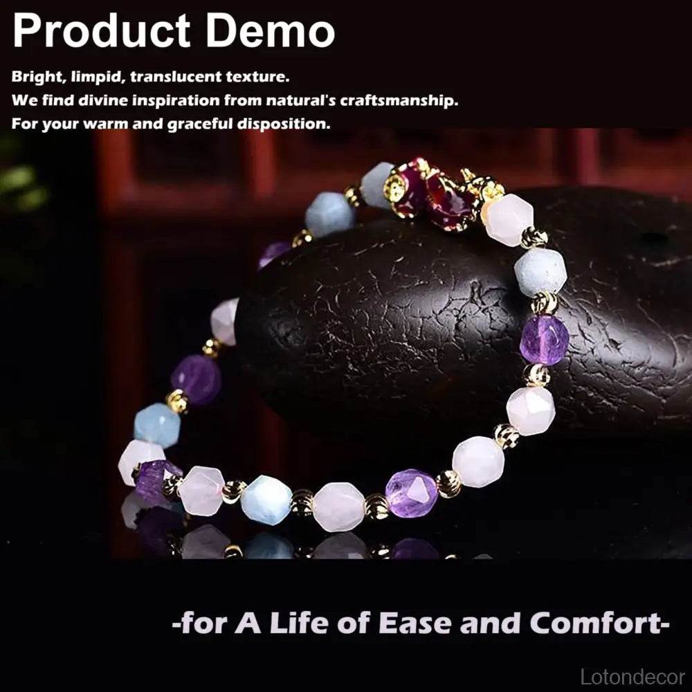 Crystal Color Change Pi Xiu Bracelet Amethyst Aquamarine Rose Quartz Diamond Cut Multi-Gem Feng Shui Wealth Bracelet Prosperity Money - Loton Decor