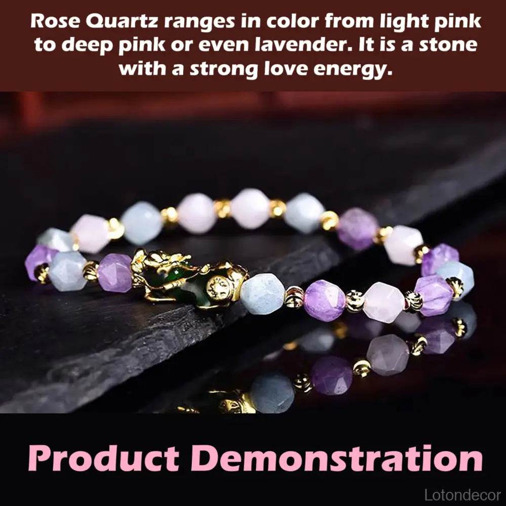 Crystal Color Change Pi Xiu Bracelet Amethyst Aquamarine Rose Quartz Diamond Cut Multi-Gem Feng Shui Wealth Bracelet Prosperity Money - Loton Decor