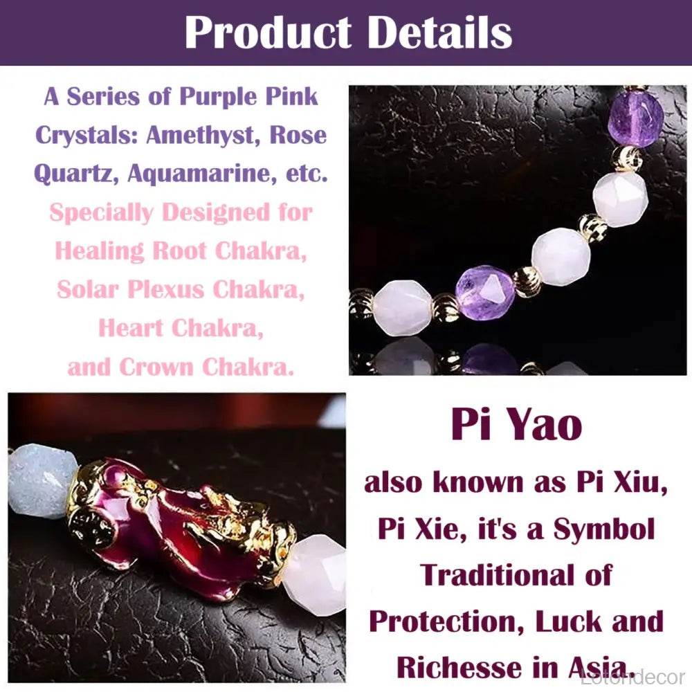 Crystal Color Change Pi Xiu Bracelet Amethyst Aquamarine Rose Quartz Diamond Cut Multi-Gem Feng Shui Wealth Bracelet Prosperity Money - Loton Decor