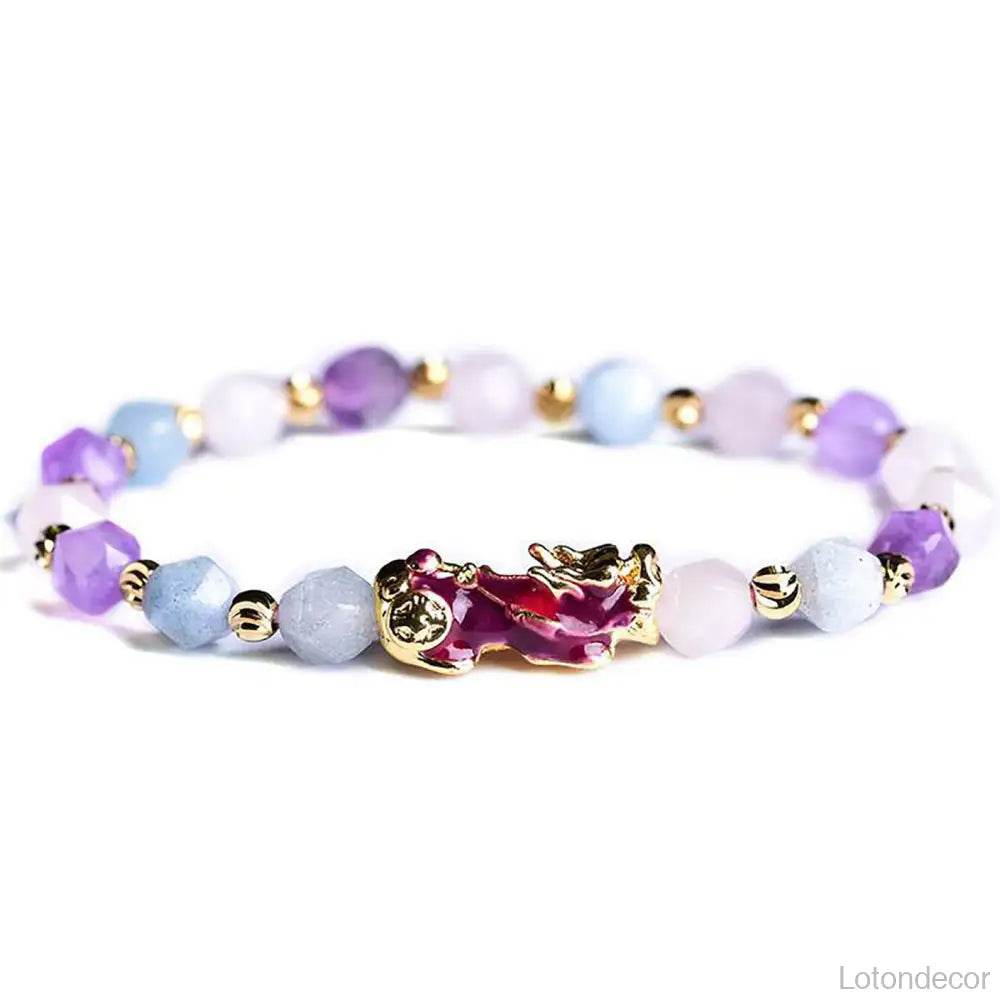 Crystal Color Change Pi Xiu Bracelet Amethyst Aquamarine Rose Quartz Diamond Cut Multi-Gem Feng Shui Wealth Bracelet Prosperity Money - Loton Decor