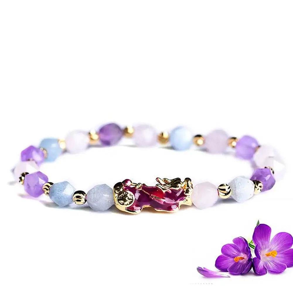 Crystal Color Change Pi Xiu Bracelet Amethyst Aquamarine Rose Quartz Diamond Cut Multi-Gem Feng Shui Wealth Bracelet Prosperity Money - Loton Decor