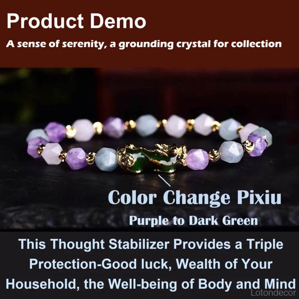 Crystal Color Change Pi Xiu Bracelet Amethyst Aquamarine Rose Quartz Diamond Cut Multi-Gem Feng Shui Wealth Bracelet Prosperity Money - Loton Decor