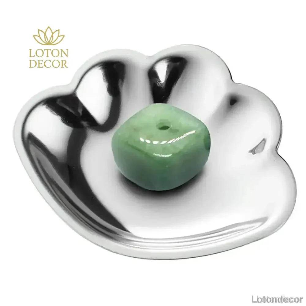 Crystal Incense Holder Aventurine Sea Shell Tray Stainless Steel Chakra Gem Meditation Portable Incense Burner - Loton Decor