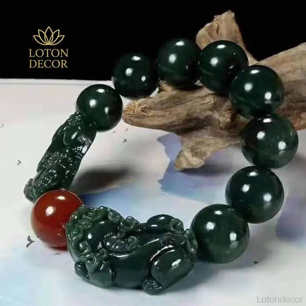 Cyan Jade Pixiu Bracelet – Red Agate Wealth Amulet Unisex - Loton Decor