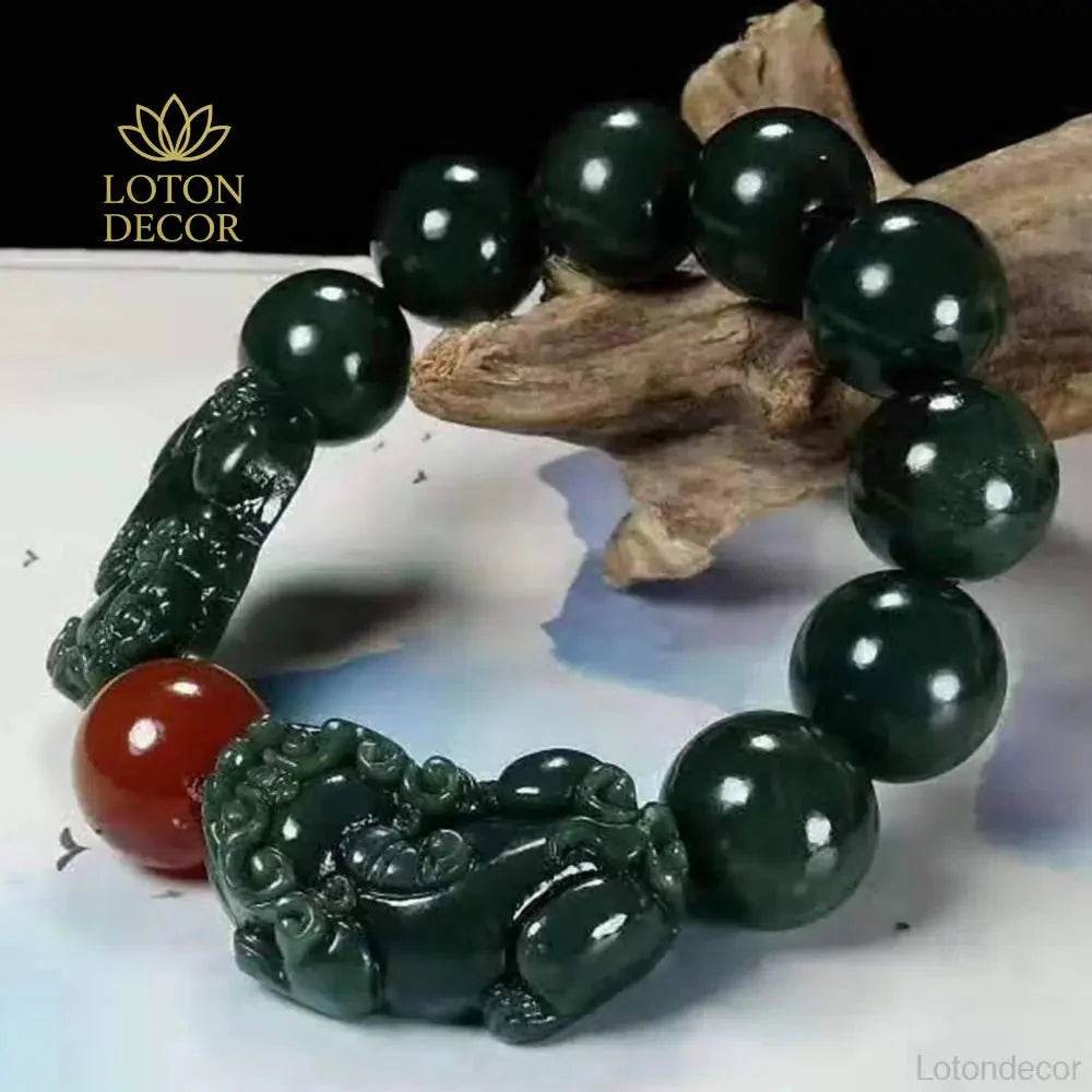 Cyan Jade Pixiu Bracelet – Red Agate Wealth Amulet Unisex - Loton Decor