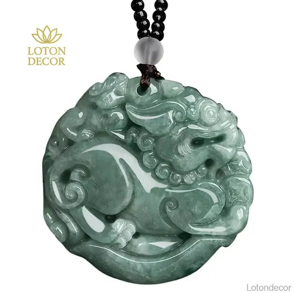 Dad and Son Pi Xiu Necklace Green Fei Cui Jade Pi Yao Necklace Crystal Feng Shui Wealth Amulet - Loton Decor