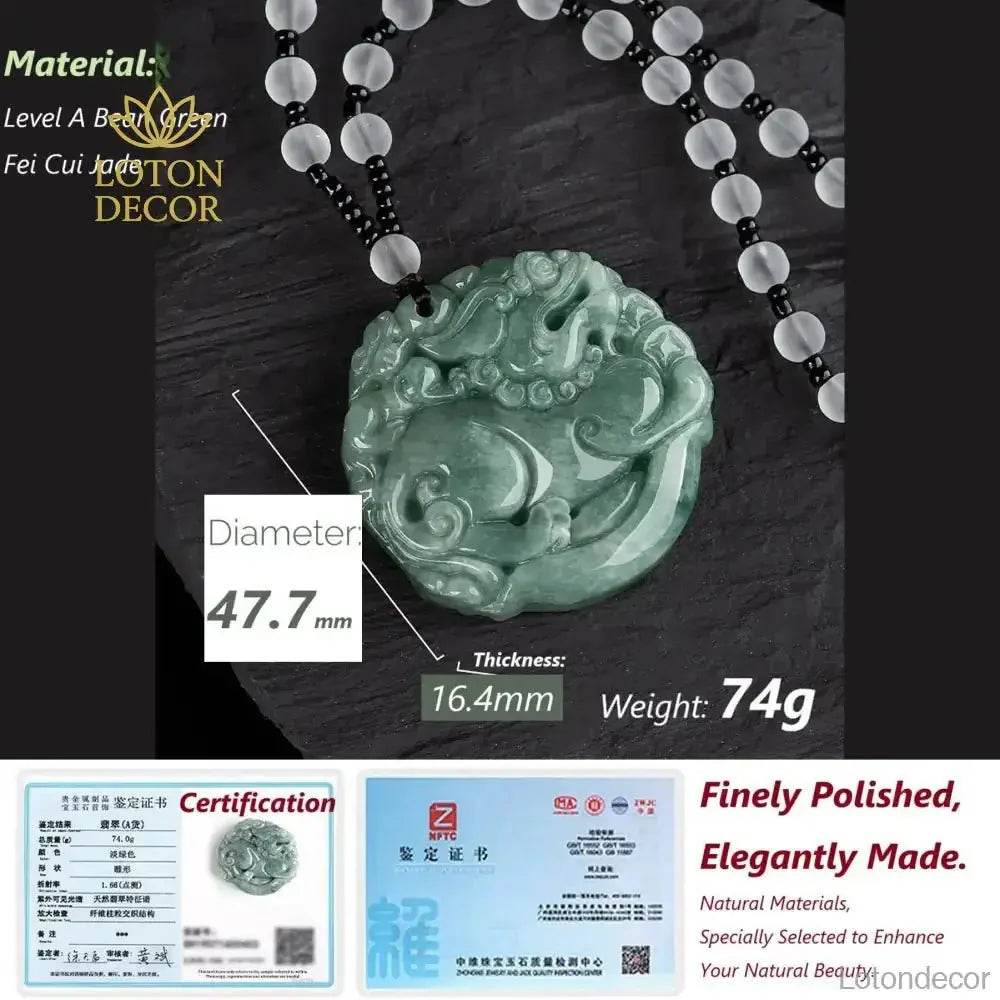 Dad and Son Pi Xiu Necklace Green Fei Cui Jade Pi Yao Necklace Crystal Feng Shui Wealth Amulet - Loton Decor