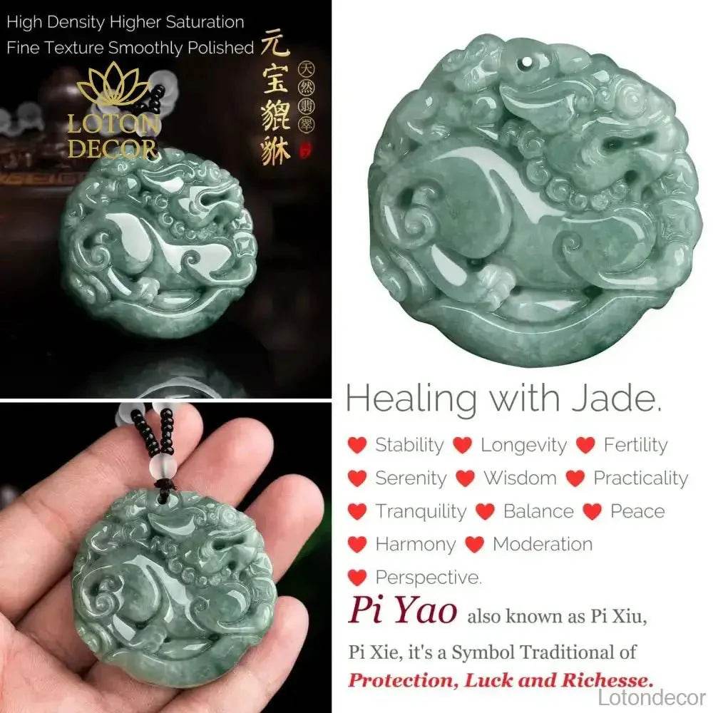 Dad and Son Pi Xiu Necklace Green Fei Cui Jade Pi Yao Necklace Crystal Feng Shui Wealth Amulet - Loton Decor