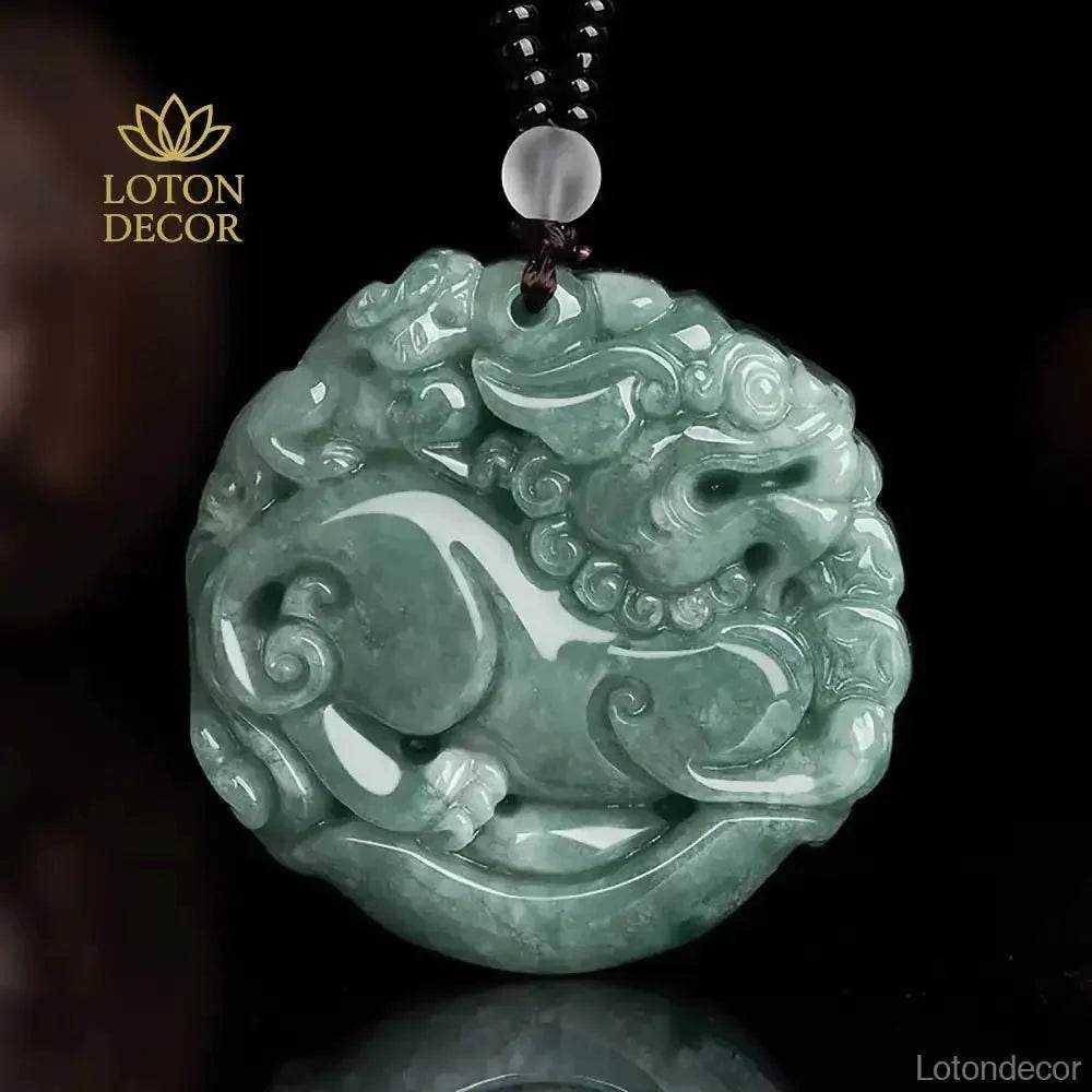 Dad and Son Pi Xiu Necklace Green Fei Cui Jade Pi Yao Necklace Crystal Feng Shui Wealth Amulet - Loton Decor