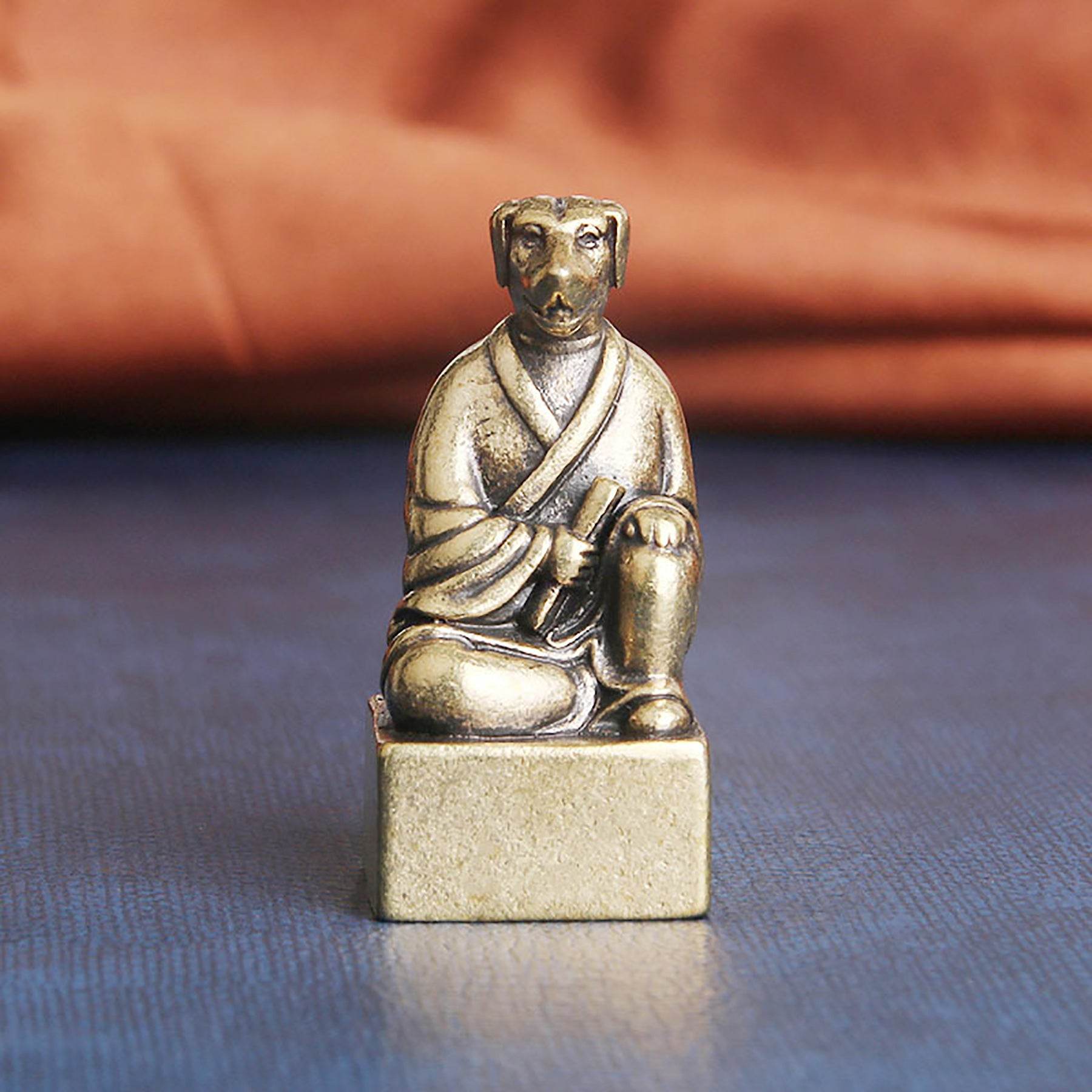 Brass 12 Zodiac Animals Signet Spiritual Animal Figurine Stamps Feng Shui Wealth Longevity Amulet - Loton Decor