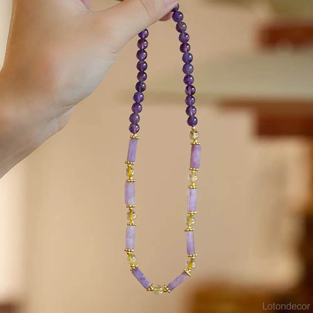 Double Layer Amethyst Bracelet Cubic Beads Citrine Nine Purple Fire Luck Chakra Balance Gem - Loton Decor