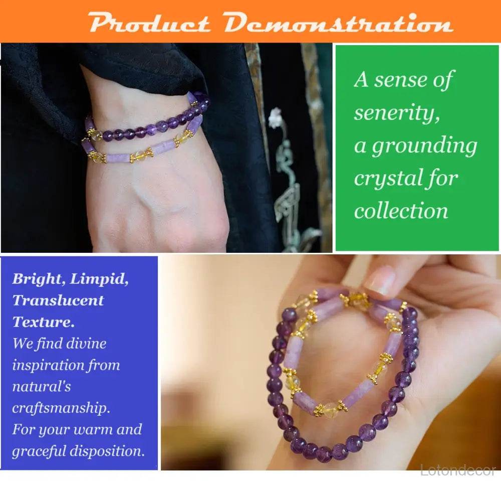 Double Layer Amethyst Bracelet Cubic Beads Citrine Nine Purple Fire Luck Chakra Balance Gem - Loton Decor