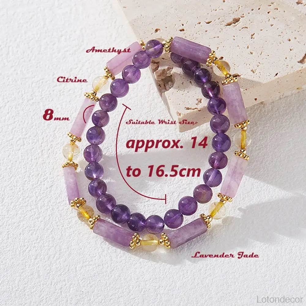 Double Layer Amethyst Bracelet Cubic Beads Citrine Nine Purple Fire Luck Chakra Balance Gem - Loton Decor
