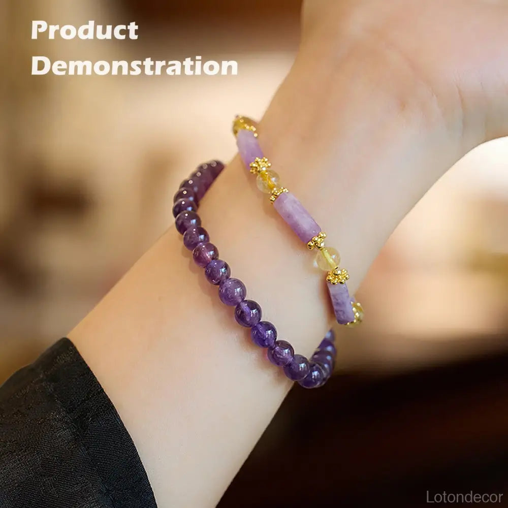 Double Layer Amethyst Bracelet Cubic Beads Citrine Nine Purple Fire Luck Chakra Balance Gem - Loton Decor