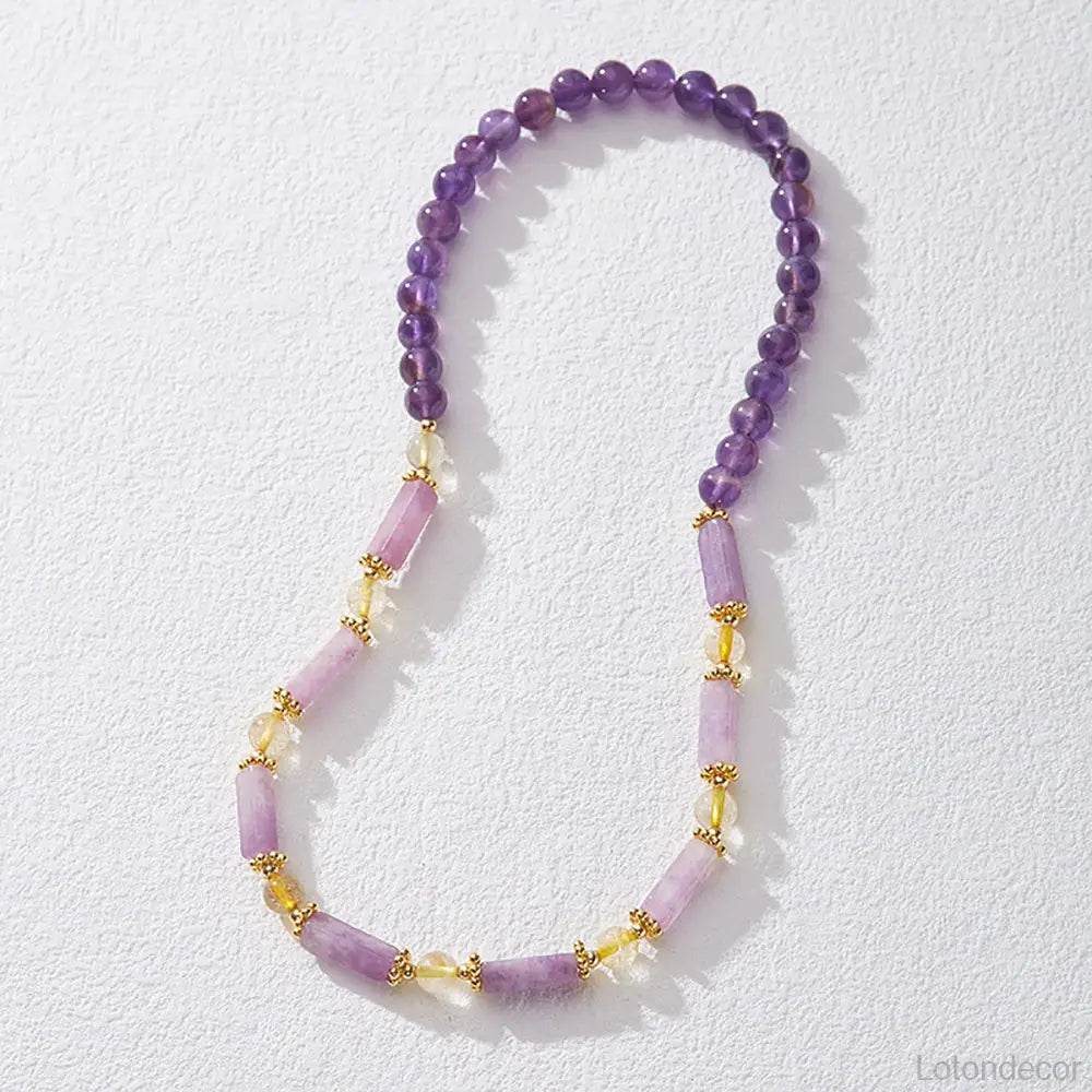 Double Layer Amethyst Bracelet Cubic Beads Citrine Nine Purple Fire Luck Chakra Balance Gem - Loton Decor