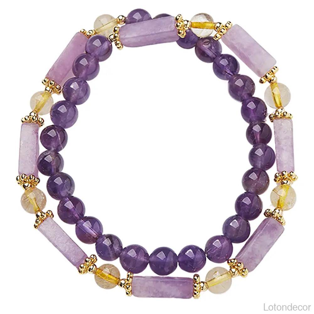 Double Layer Amethyst Bracelet Cubic Beads Citrine Nine Purple Fire Luck Chakra Balance Gem - Loton Decor