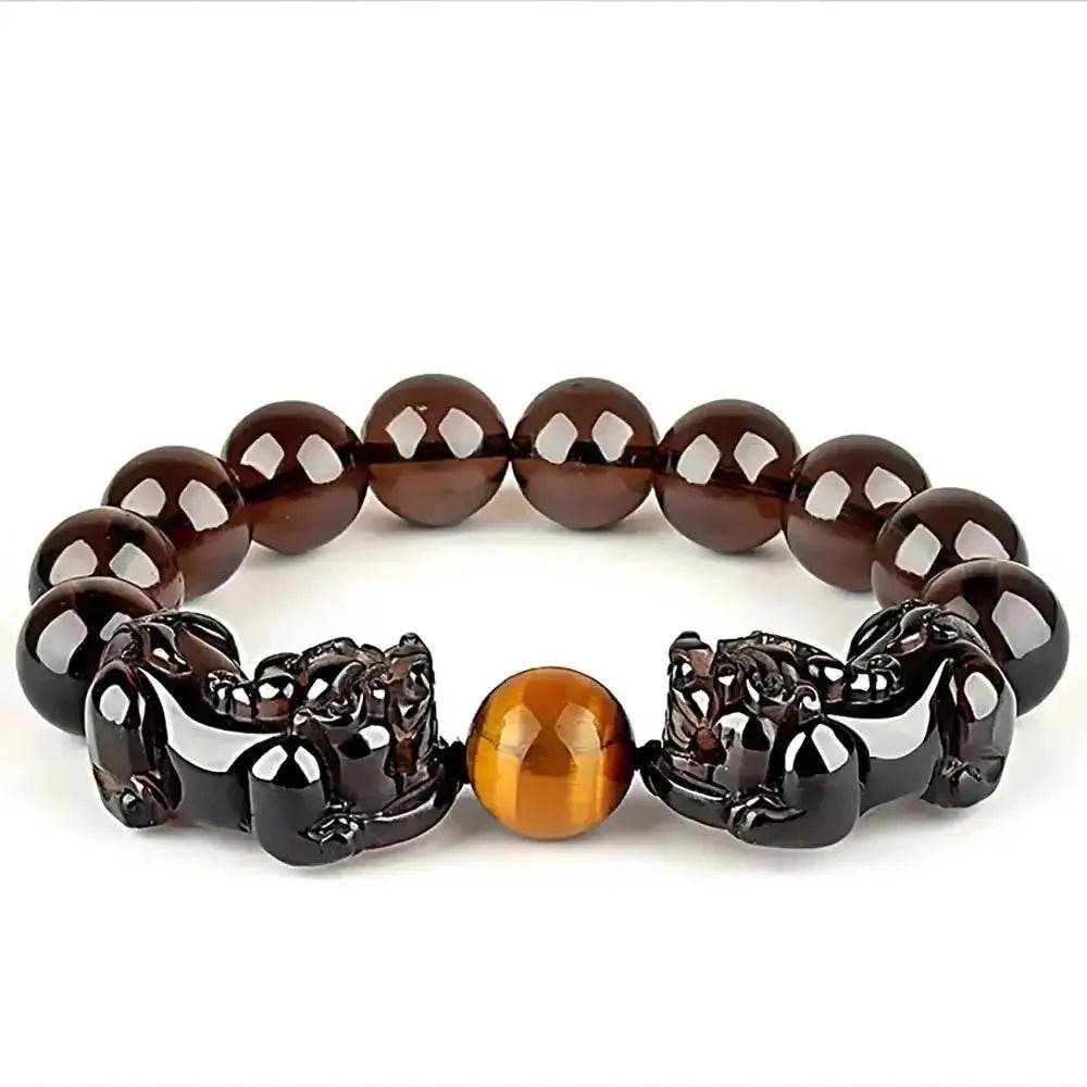 Double Pi Yao Bracelet – Tiger Eye Feng Shui Obsidian Beads - Loton Decor