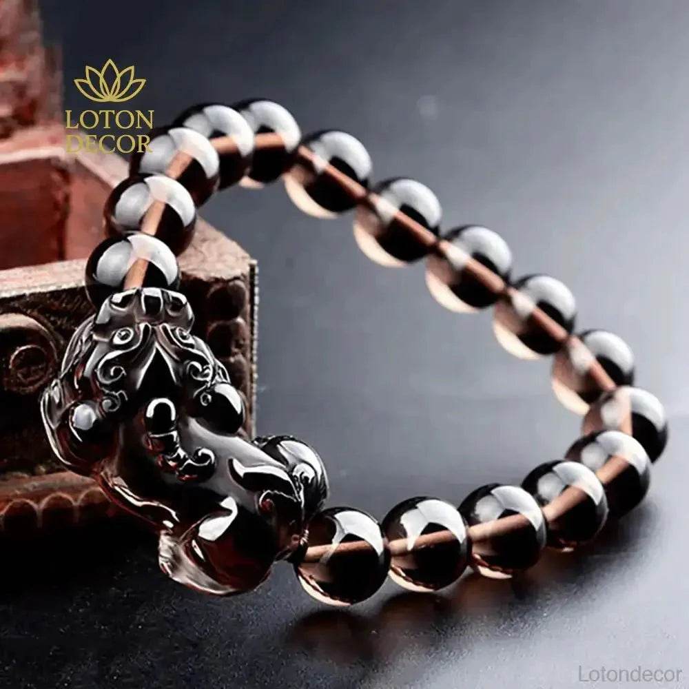 Double Pi Yao Bracelet – Tiger Eye Feng Shui Obsidian Beads - Loton Decor
