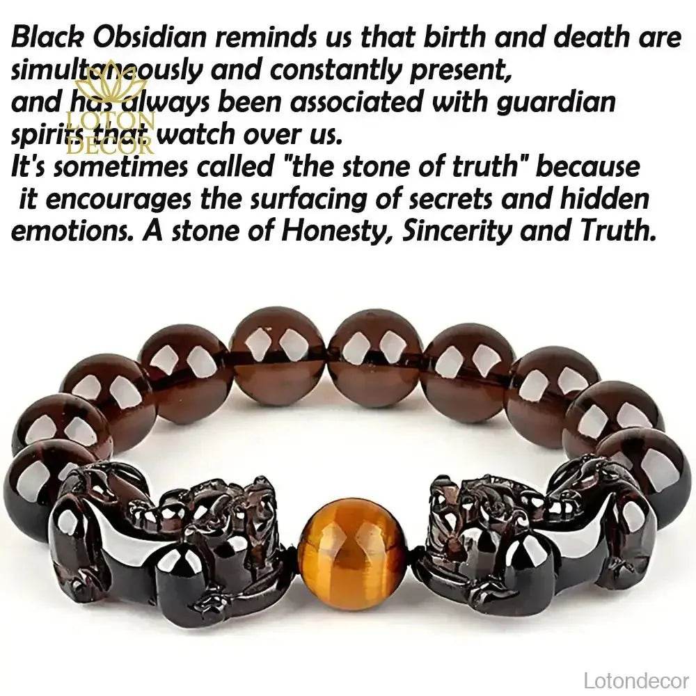 Double Pi Yao Bracelet – Tiger Eye Feng Shui Obsidian Beads - Loton Decor