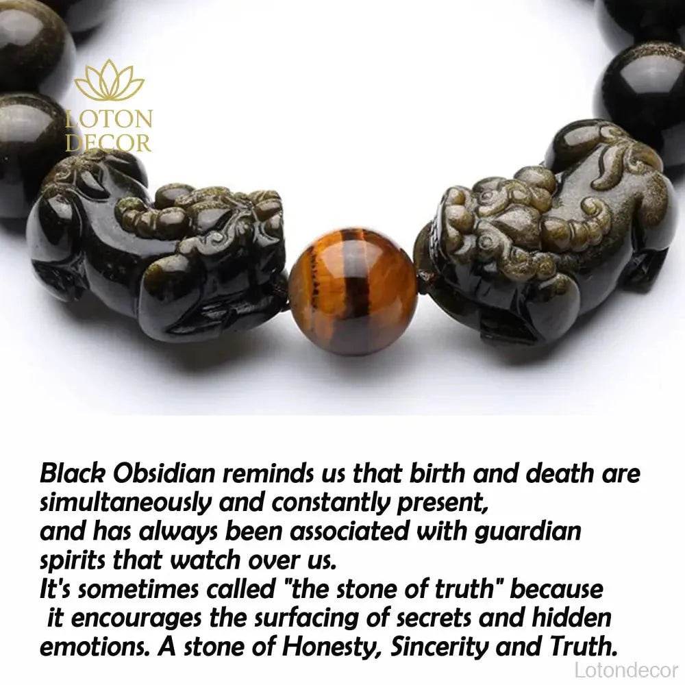 Double Pi Yao Feng Shui Bracelet – Tiger Eye & Obsidian - Loton Decor