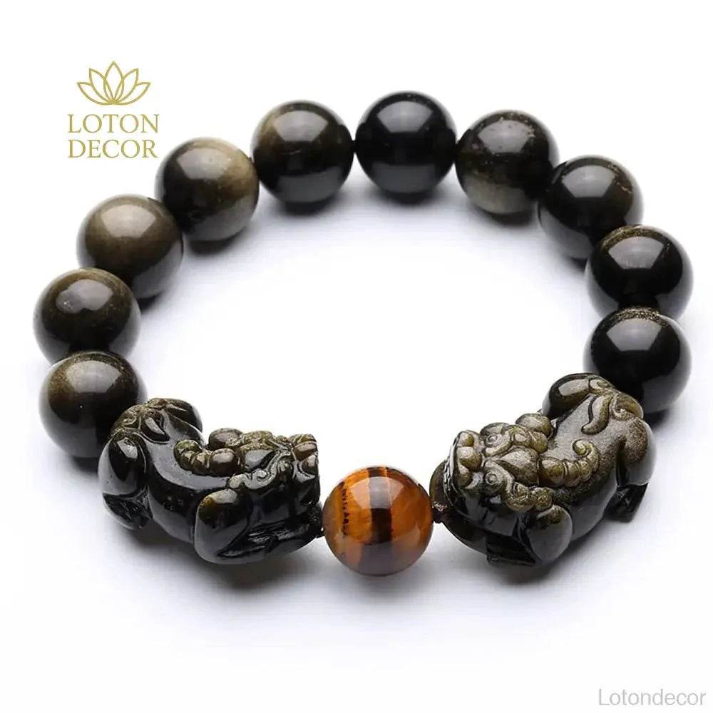 Double Pi Yao Feng Shui Bracelet – Tiger Eye & Obsidian - Loton Decor