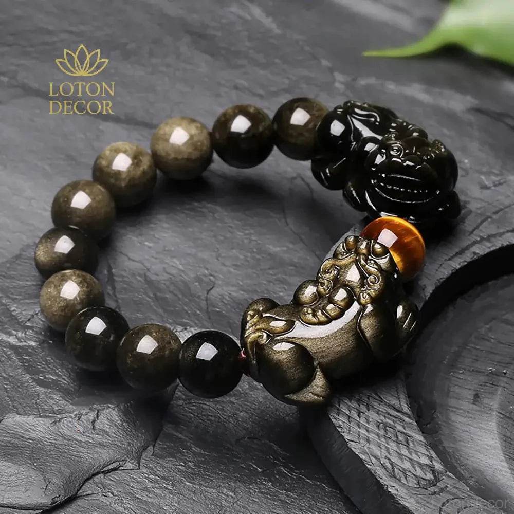 Double Pi Yao Feng Shui Bracelet – Tiger Eye & Obsidian - Loton Decor